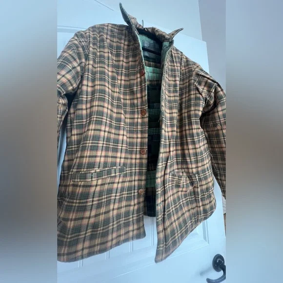 Patch magic unisex reversible button up Tan Plaid Jacket - Picture 12 of 14